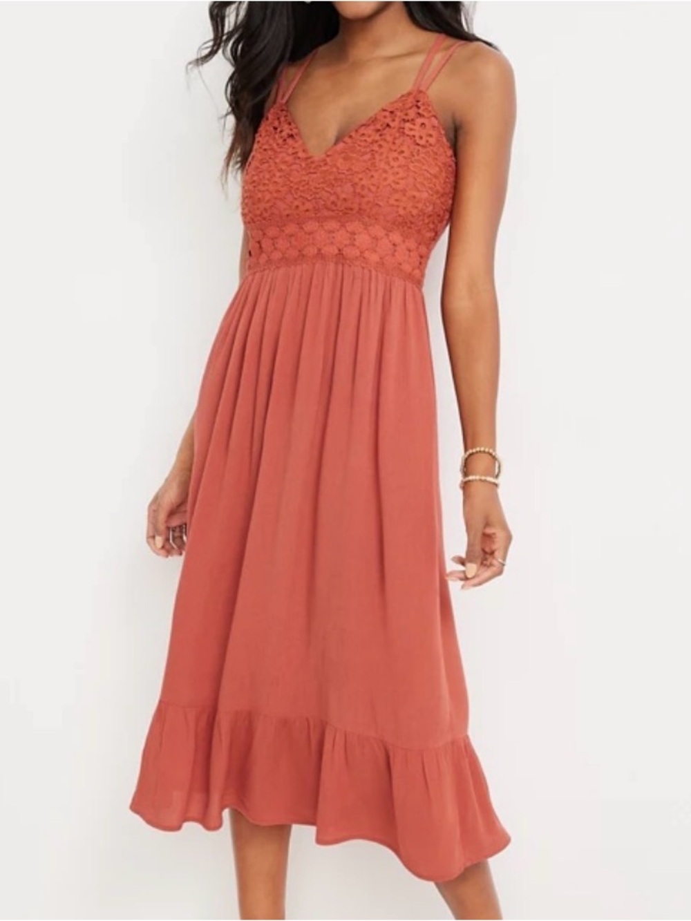 Maurices Rust Crochet Bodice Strappy Midi Dress